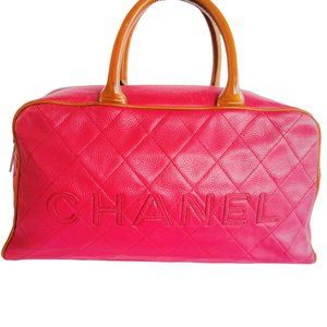 Chanel Embossed Logo Bowler Bag Quilted Leather